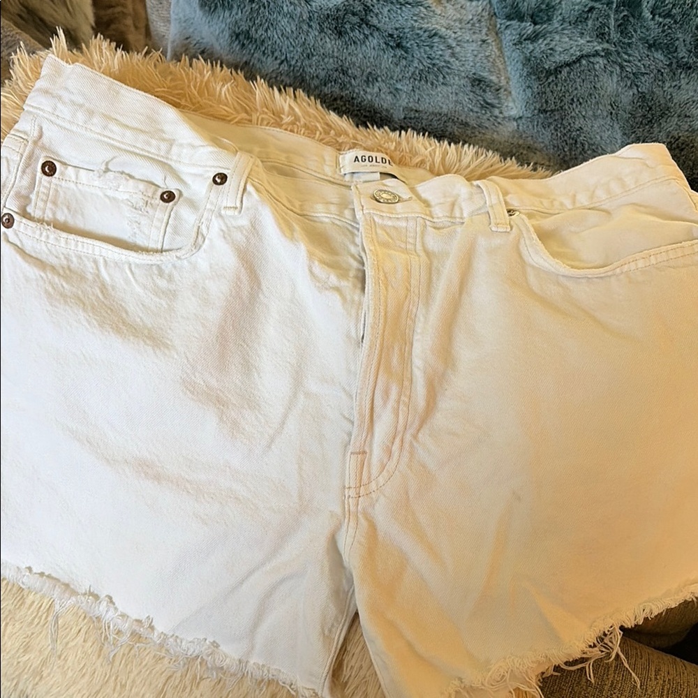 Agolde Parker Long White Denim Cutoff Shorts size 33